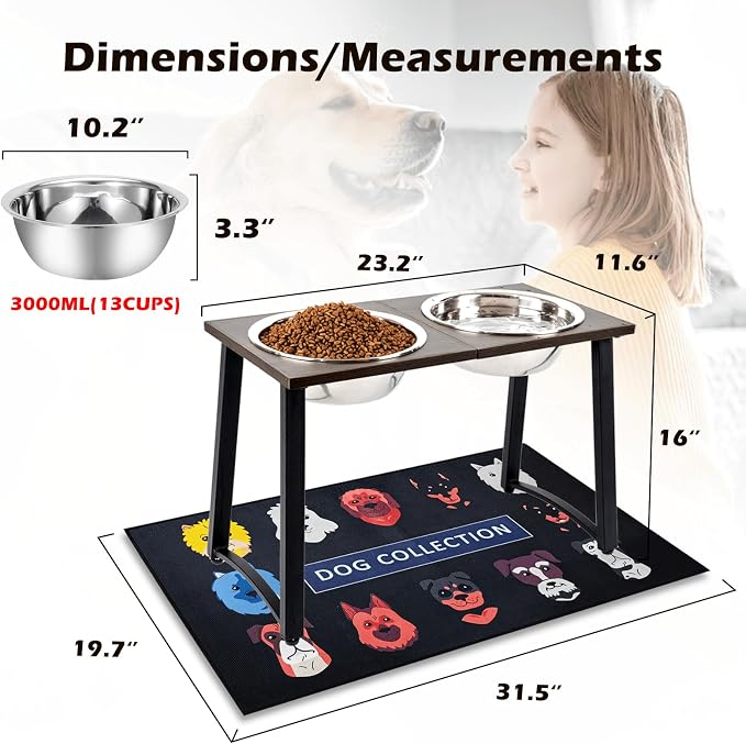 ADENGL Elevated Dog Bowls for Large & X-Large Dogs, 16" Tall Raised Stand with 2 Stainless Steel 3000ML Bowls, Slow Feeder & Spill-Proof Mat – Extra Large Dog Food & Water Bowl Set - Image 5