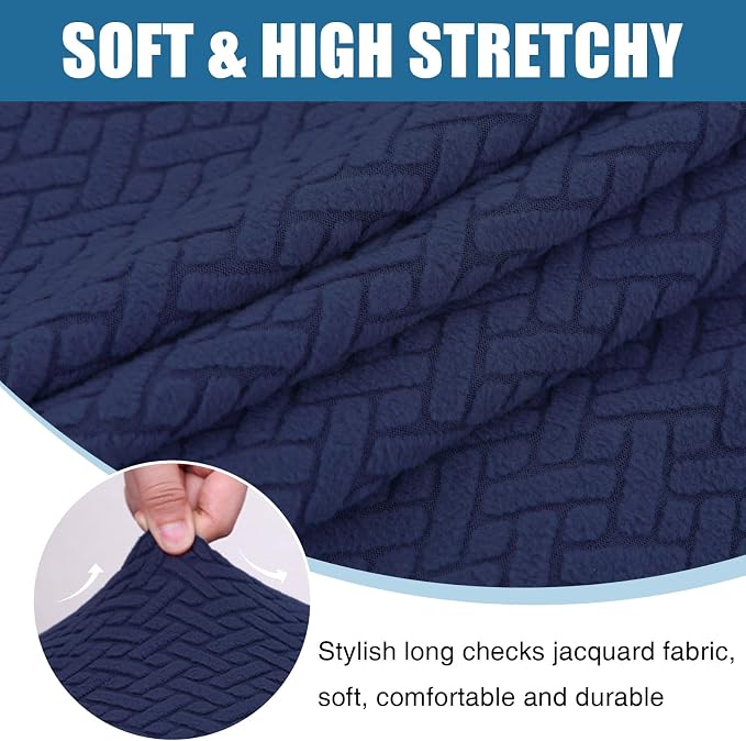 Smiry Waterproof Couch Cushion Covers, L Shape Sectional Couch Covers | Stretch Jacquard Chaise Lounge Sofa Slipcover, Washable Elastic Furniture Protector for Pets, Chaise XL, Navy - Image 7