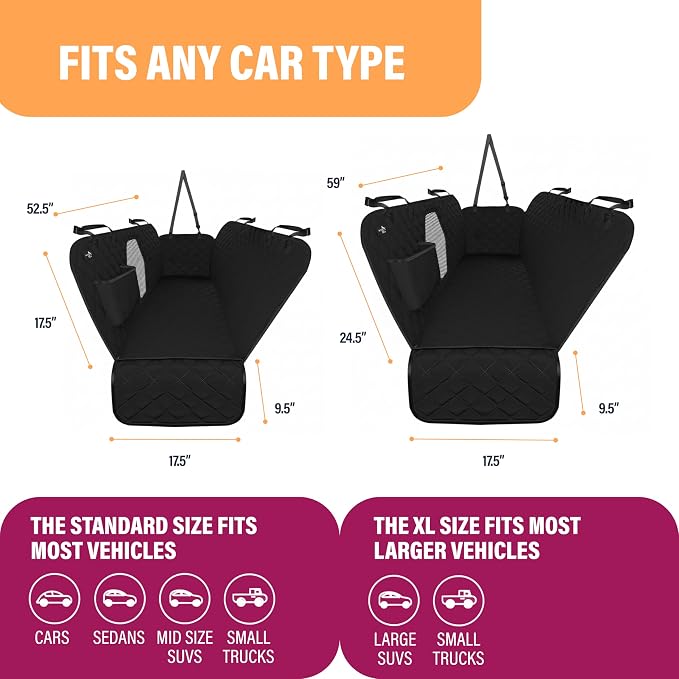 Active Pets Dog Car Seat Cover for Back Seat, Waterproof Pet Protection Hammock, SUV Truck Car Backseat Protector with Safety Features, XL, Black - Image 5