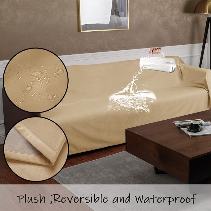 Ameritex Pet Bed Blanket Reversible 100% Waterproof Velvet Super Soft for Sofa and Bed (52x82 Inches, Cream+Sand) - Image 2