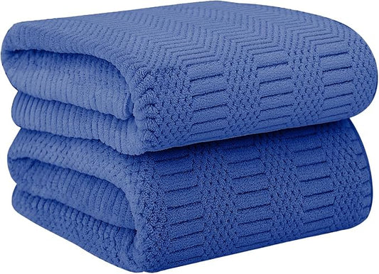 JML Microfiber Bath Towels, Large Bathroom Towel 2 Pack (30" x 60"), Oversized, Soft, Super Absorbent and Fast Drying, Multipurpose Use for Sport, Fitness, Yoga, Diamond Cross Grid Navy by JML