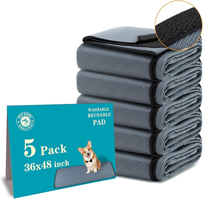Bunlitent Washable Pee Pads 5 Pack, 36"x48", Reusable Pee Pads for Dogs, Puppy Pads Washable with Quick Dry, Anti-Slip Dog Pee Pads, Whelping Pads, Dog Carpet by Bunlitent