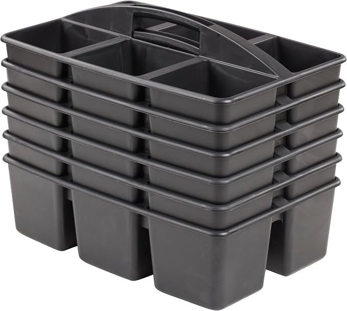 ECR4Kids 6-Compartment Large Plastic Caddy, Multipurpose Organization, Black, 6-Pack - Image 10
