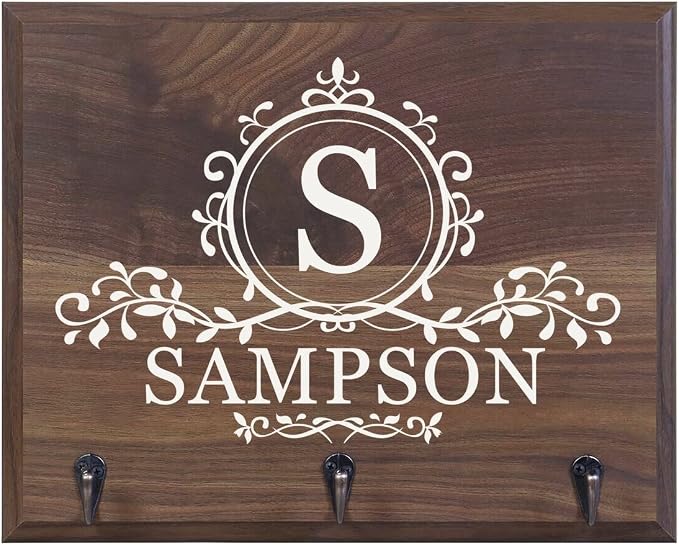 Rooms Organized Personalized Monogram Family Name Wall Mounted Coat, Hat, Key, Pet Leash Collar Rack New Home Gifts with 3 Hooks 15" w x 12" h 4.25" deep (Monogram Last Name) - Image 2