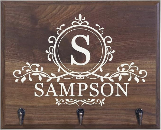 Rooms Organized Personalized Monogram Family Name Wall Mounted Coat, Hat, Key, Pet Leash Collar Rack New Home Gifts with 3 Hooks 15" w x 12" h 4.25" deep (Monogram Last Name) by Unknown