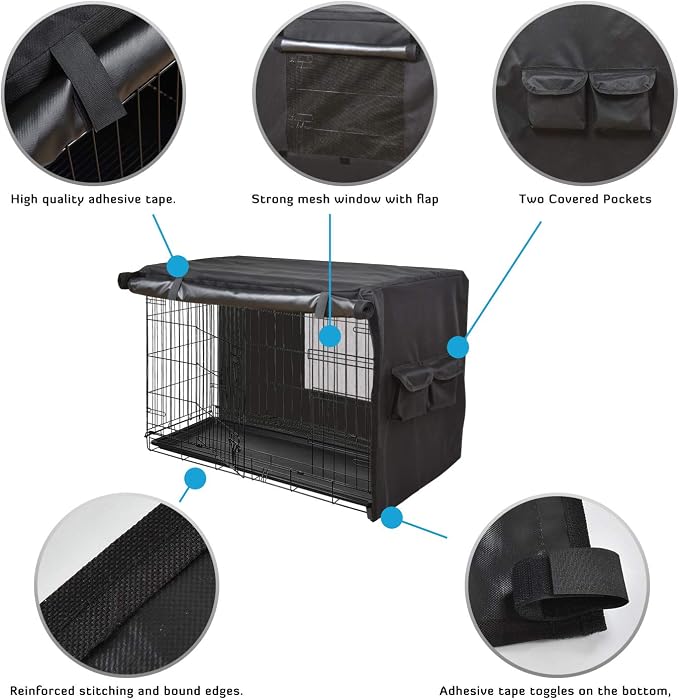 HONEST OUTFITTERS Dog Crate Cover, 48 Inch Dog Kennel Cover for Medium and Large Dog, Heavy Duty Oxford Fabric,with Double Door, Pockets and Mesh Window (49L x 31W x 33H, Black) - Image 5