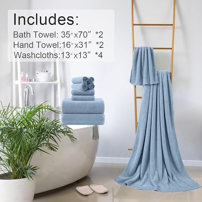 8-Piece Blue Bath Towels Set,2 Oversized Large Bath Towels Sheet,2 Hand Towels and 4 Washcloths - 600 GSM Soft Luxury Towel Set,Highly Absorbent Quick Dry Towel Collection for Bathroom,Hotel and Spa - Image 6