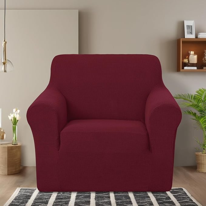 U-NICE HOME Stretch Recliner Chair Cover Armchair Slipcover, Burgundy | Furniture Protector, 1-Piece Chair cover, Washable , Pet friendly, Polyester Spandex Jacquard fabric - Image 2