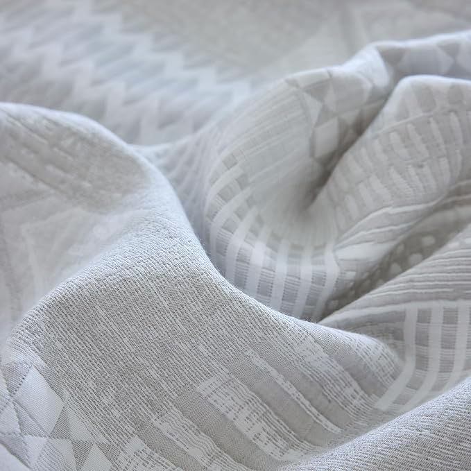 DREAMINGO Vintage Patchwork 3-Layer Gauze Geometric Jacquard Sofa Cover, Farmhouse Couch Cover Blanket for 2 Seater, Living Room Washable Furniture Protector, Cream Grey, 91"x118" - Image 6