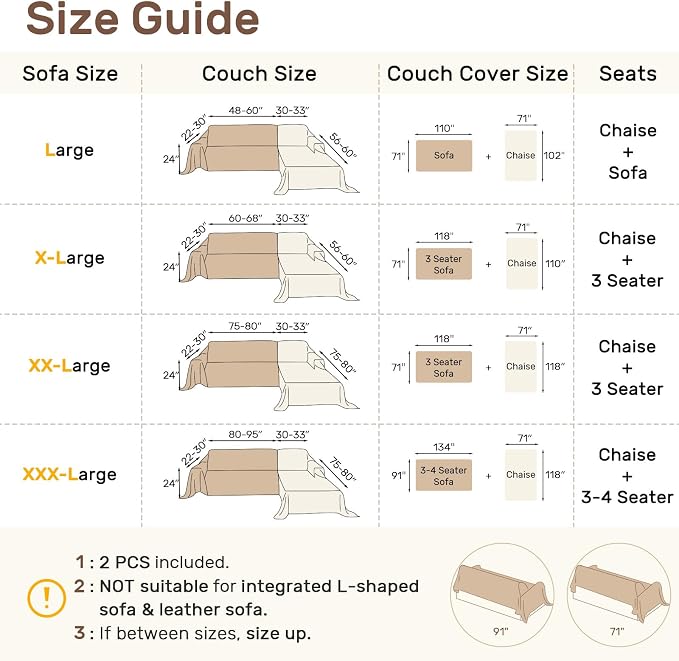 2 Pieces Sectional Couch Covers L Shaped Cover XXL Dark Gray | Thick Washable Fabric for L Shaped Sectional Sofa, Anti-Pet Hair, Stain & Wear Resistant, Easy Care & Installation - Image 2