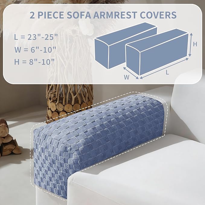 YEMYHOM Couch Cushion Covers for Sofa, Stretch Sectional Couch Armrest Covers Washable Thick Furniture Protector Sofa Slipcovers for Pets (2PC Armrest Cover, Light Blue) - Image 2