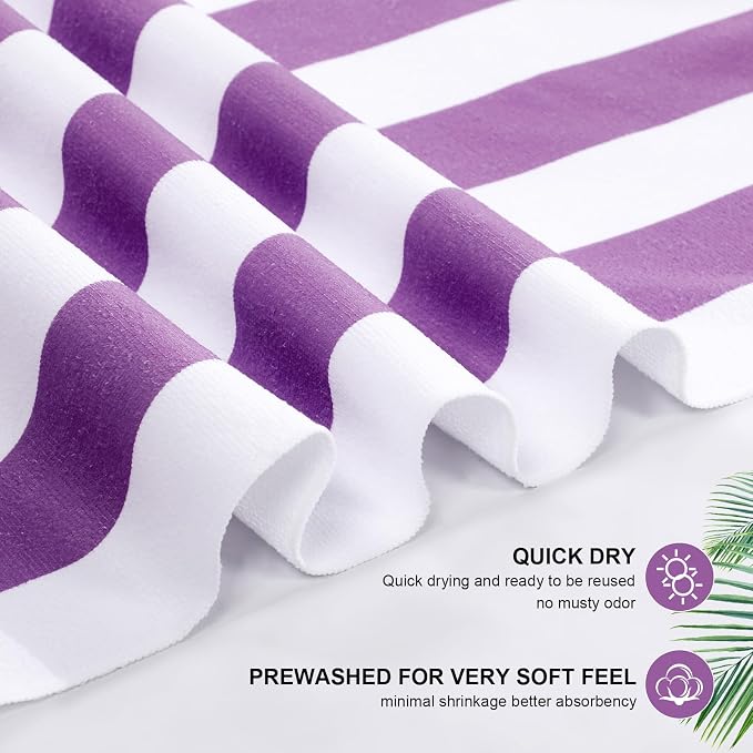 EBOOT 10 Pack Oversized Beach Towel Set Extra Large Pool Towels Microfiber Quick Dry Swim Blanket for Adult Women Men Face Hand Body Bath Travel Pool(Fancy Color,36 x 72 Inch,Cabana Stripe) - Image 3