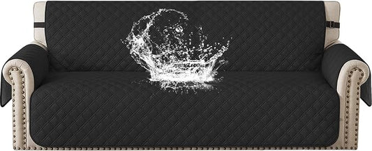 Waterproof Couch Cover for Pets, Sofa Covers for 3 Cushion Couch Washable, Non Slip Couch Covers for Dogs with Side Pockets Elastic Straps, Quilted Couch Covers for Sofa (Sofa, Black) by CYCMACOHOME