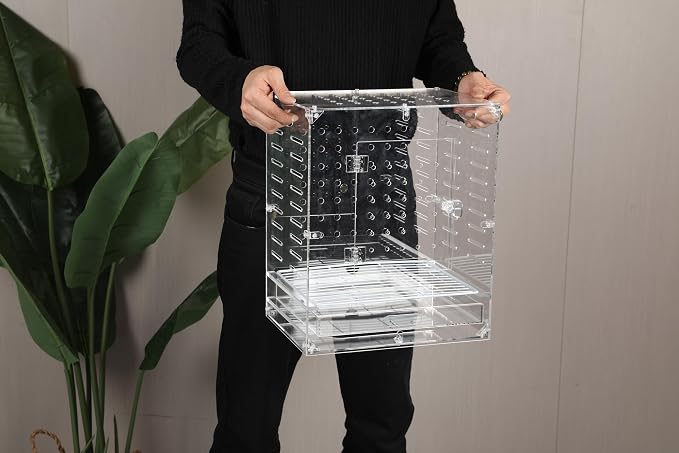 Clear Acrylic Bird Cage for Small Birds, Transparent Display Habitat for Canary, Parakeet - Easy to Clean & Assemble (9x12x15in) - Image 8