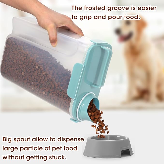 TBMax Dog Food Storage Container 5-7 lbs, Airtight Cat Food Container with Large Spout & Measuring Cup, Pet Food Storage Dispenser for Kibble Storage, Dog Treat Bird Seed Container -Light Blue - Image 3