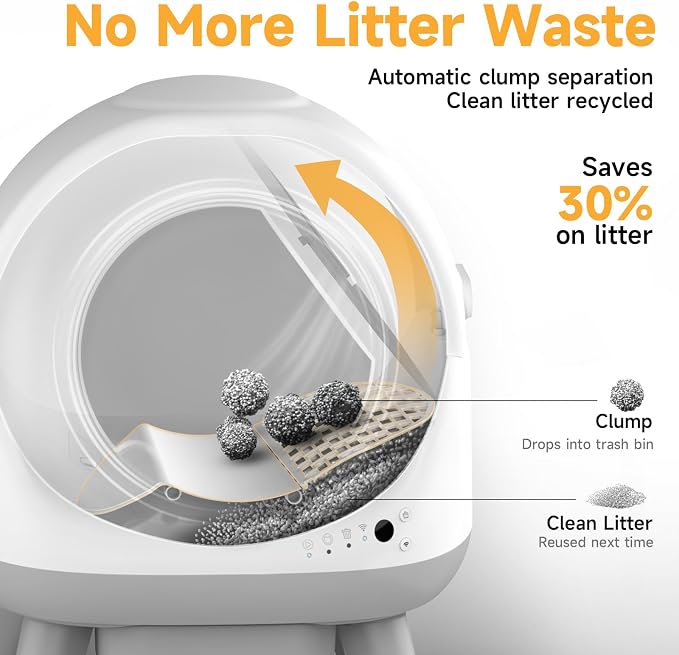 Self Cleaning Litter Box for Multiple Cats, G1 Automatic Litter Box with Smart APP Control & Health Monitoring, Includes 2 Roll Trash Bags and Litter Mat (White-Grey) - Image 6