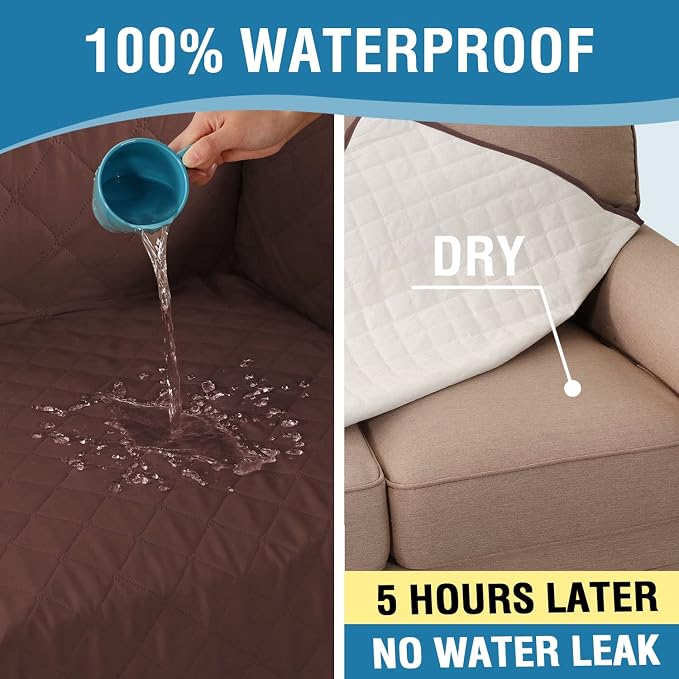 H.VERSAILTEX Loveseat Covers Couch Cover for Dogs with Elastic Straps 100% Waterproof Furniture Protector for Pets Sofa Cover 2 Cushion Couch(Loveseat, Chocolate) - Image 4