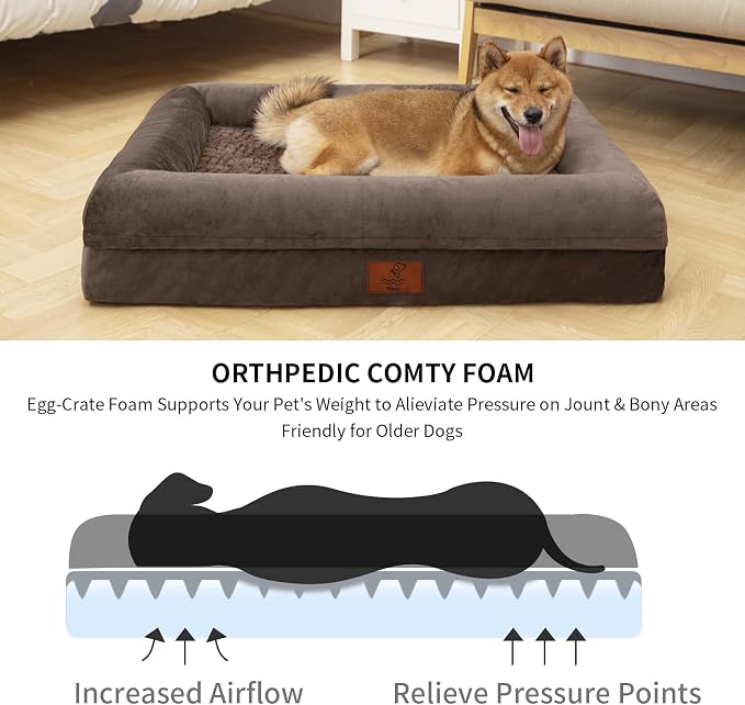 XL Orthopedic Dog Bed Waterproof for Extra Large Size Dogs | 360 Degree Bolster Support, Egg Crate Foam, Waterproof Liner, Non-Slip Bottom, Machine Washable Cover, 41 x 29 Inch - Image 2