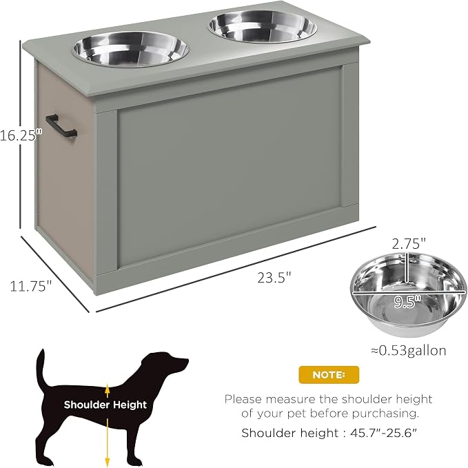 PawHut Raised Pet Feeding Storage Station with 2 Stainless Steel Bowls Base for Large Dogs and Other Large Pets, Gray | with2 Stainless Steel Bowls Base for Other Large Pets - Image 7