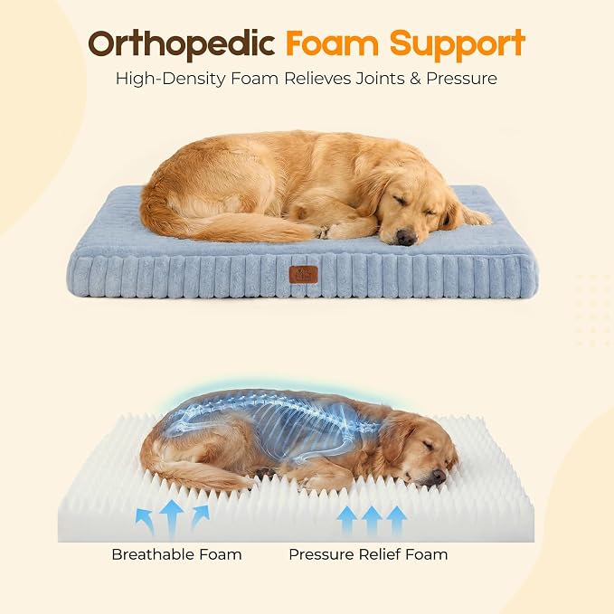 Orthopedic Dog Bed for Extra Large Dog, Waterproof Pet Bed for Crate,Non-Slip Bottom and Egg-Crate Foam with Removable Washable Cover Crate Bed,Blue,41"x27"x4" - Image 4