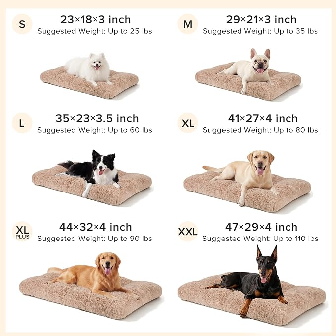 JOEJOY Large Dog Bed Crate Pad, Deluxe Plush Washable Dog Beds Fulffy Soft Kennel Pad Anti-Slip Pet Sleeping Mat for Extra Large Medium Small Dogs, 40" x 27", Beige - Image 5
