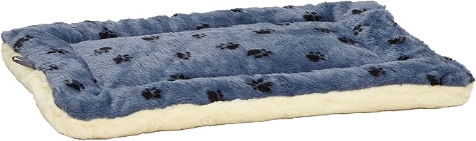 MidWest Homes for Pets QuietTime Reversible Paw Print Pet Bed, Soft Faux Fur & Fleece 36-Inch Crate Mat for Medium to Large Dogs, Machine Washable, Blue and Cream - Image 2