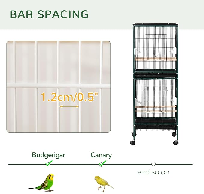 PawHut Large Bird Cage with 1.7 ft. Width for Wingspan, Bird Aviary Indoor with Multi-Door Design, Fit for a Canary, Finch, Conure, 55", Green | Bird Aviary Indoor, Multi-Door Design, Fit for a Canary, Finch, Conure - Image 6