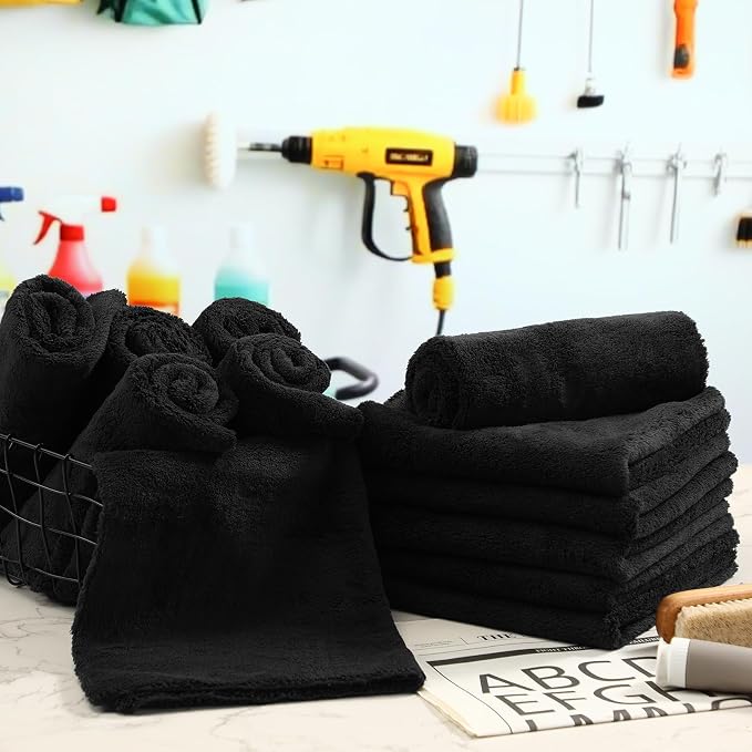 Shimeyao 30 Pcs 16 x 16 Inch Edgeless Microfiber Plush Towels for Cars Detailing Drying Wash Polishing Absorbent Cleaning Cloths, 500 GSM (Black) - Image 5