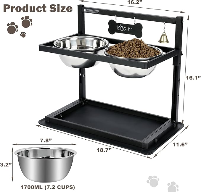 Elevated Dog Bowls with Slow Feeder for Large Dogs – Adjustable Raised Stand with 2 Stainless Steel Bowls & Spill-Proof Mat, Non-Slip Dog Feeder for Large & Medium Dogs (Black) - Image 2