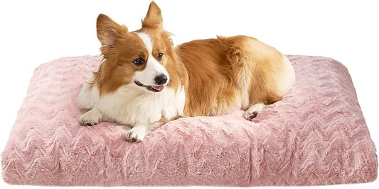 EHEYCIGA Washable Large Dog Bed for Crate 35x23 Inch, Kennel Pad for Dogs Up to 45 lbs, Plush and Comfy Pet Sleeping Mat, Pink by EHEYCIGA
