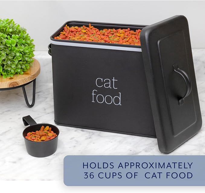 AuldHome Design Farmhouse Cat Food Container (Black) Enamel Look Rustic Cat Food Bin with Scoop - Image 5
