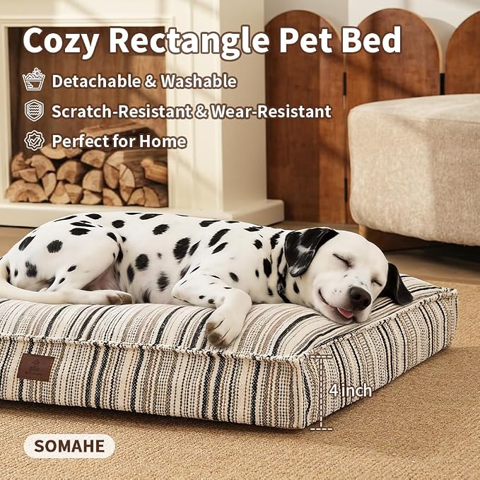 SOMAHE 4 Inch Orthopedic Dog Bed for Crate, 27 x 20 Inch, Orange Chenille | Washable Removable Cover, Waterproof Inner Liner, Non-Slip Bottom, Orthopedic Dog Crate Mattress for Medium & Large Dogs - Image 2