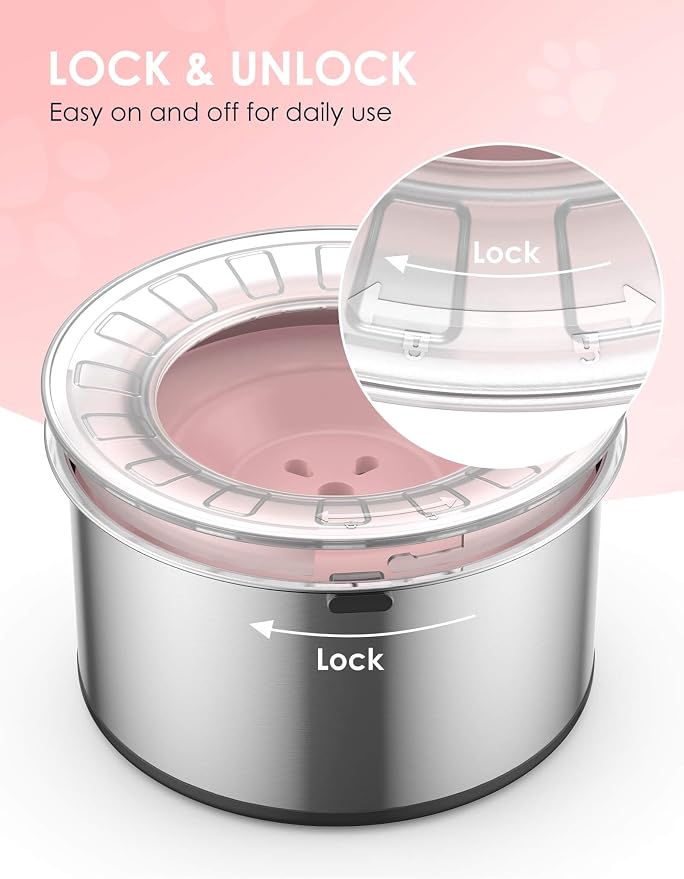 Heouvo 1 Gallon No Spill Dog Water Bowl with Slow Drink Floating Disk(Pink) | Splash-Proof Lid + Stainless Steel Bowl/Rubber Bottom/Slobber Stopper Water Bowl for Large Sloppy Messy Drinkers Reduce Mess - Image 6