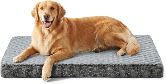 JOEJOY XL Dog Beds Large Sized Dog, Orthopedic Big Dogs Crate Bed with Washable Removable Cover, Extra Thick Egg-Crate Memory Foam Pet Beds up to 80 lbs, Light Grey, 41"x27" by JOEJOY