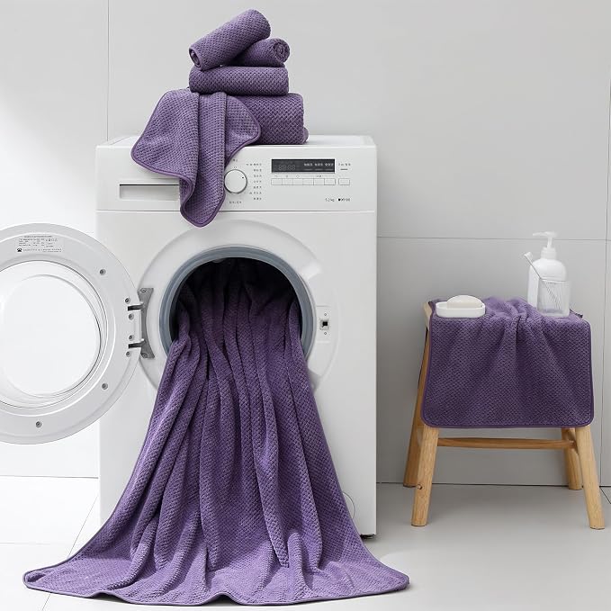 18 Piece Microfiber Bath Towels Set - 6 Bath Sheets,6 Hand Towels And 6 Washcloths,Soft Family Towels,Highly Absorbent Bathroom Towel,Quick Dry Shower Towel Luxury Towels For Hotel Spa Dorm-Purple - Image 7