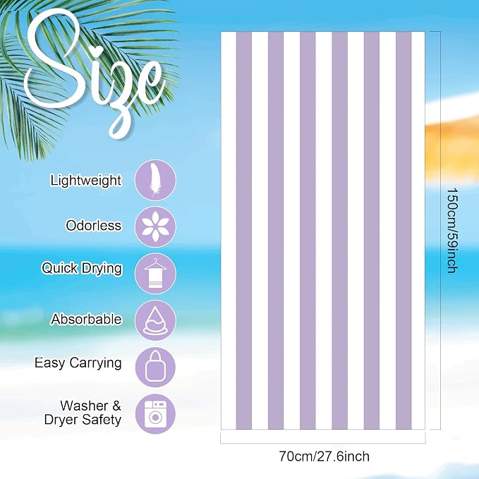 EBOOT 10 Pack Oversized Beach Towel Set Extra Large Pool Towels Microfiber Quick Dry Swim Blanket for Adult Women Men Face Hand Body Bath Travel Pool(Pastel Color,28 x 59 Inch,Cabana Stripe) - Image 2