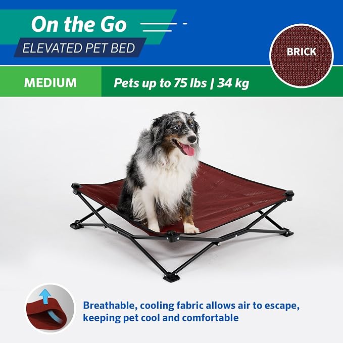 Coolaroo On-The-Go Elevated Dog Bed - Foldable Pop-Up Travel Dog Bed with Breathable, Moisture-Resistant Fabric, Carry Bag Included, Lightweight & Portable, Brick, Medium - Image 6