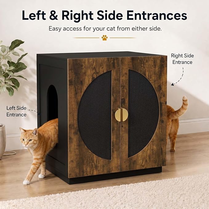 unipaws Cat Litter Box Enclosure for Self-Cleaning & Automatic Litter Boxes | Extra Large Cabinet with Charging Station, Wooden Dog Proof Hidden Cat House for Top Entry Litter Box - Image 4
