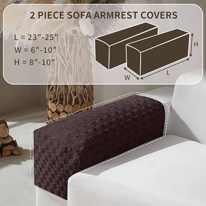 YEMYHOM Couch Cushion Covers for Sofa, Stretch Sectional Couch Armrest Covers Washable Thick Furniture Protector Sofa Slipcovers for Pets (2PC Armrest Cover, Dark Coffee) - Image 2