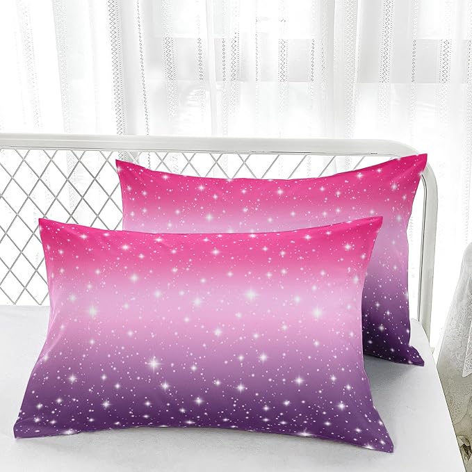 Nttopship Pink Purple Glitter Comforter Set Queen Size 3 Pieces Bed in A Bag for Teen Girls,Pink Violet Gradient Bedding Set,Rainbow Colorful Tie Dye Bedroom with 1 Comforter and 2 Pillowcases - Image 5