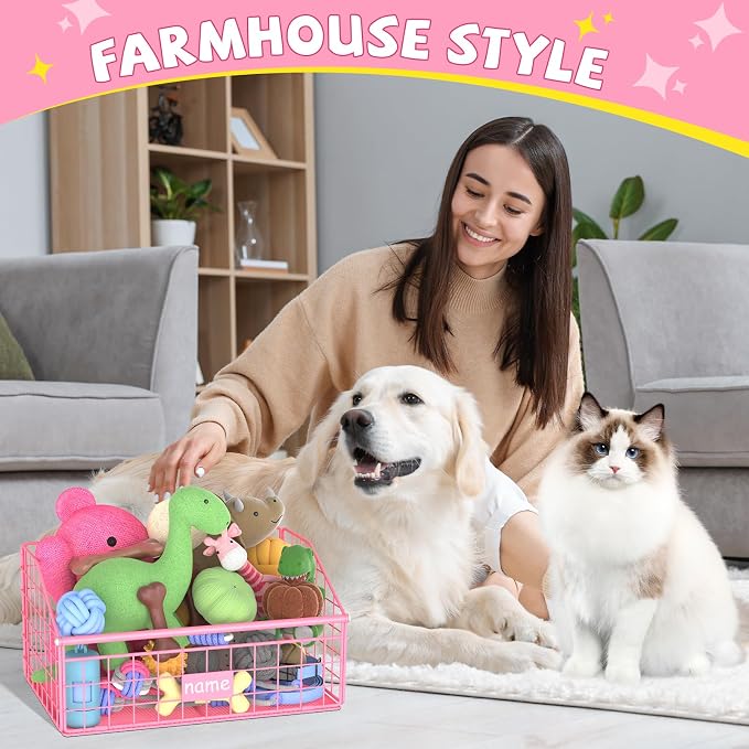 Kaiferty Indestructible Dog Toy basket, Small Toy Box for Dogs, Pet Toy Bin Dog Metal Basket for Toys, Toy Storage Organizer,Dog Toy Box for Living Room Area(Pink) - Image 6