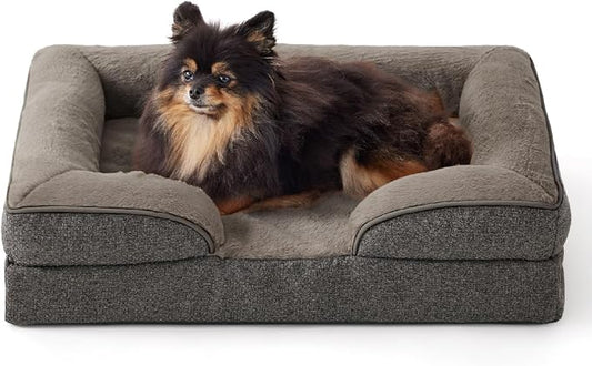 Made4pet Dog Bed Orthopedic Dog Sofa for Large Dogs,Supportive Foam Pet Cushions Bed with Washable Removable Cover, Egg-Crate Foam, Waterproof Lining Bottom, Brown, 24 * 18 * 6 Inch by Made4Pets