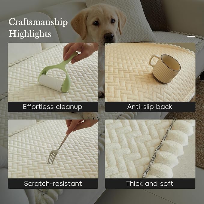 Herringbone Couch Cover for Dogs - Large Silicone Particles Non Slip Pet Sofa Protector Thick Soft Furniture Mat for Dogs Cats Washable Heavy Duty Slipcover for 3 Cushion Couch, Sectional - Image 4