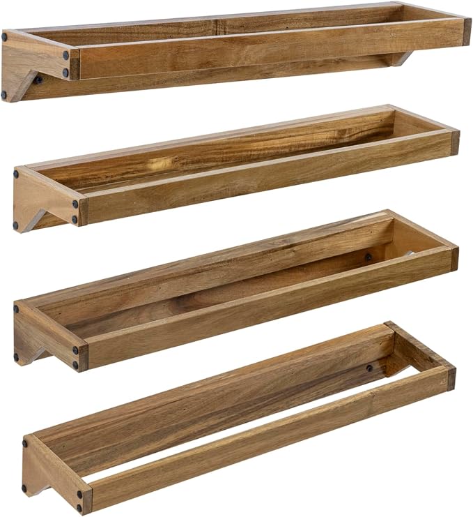 MyGift Set of 4 Premium Acacia Wood Wall Hanging Shoe Rack, Wall Mounted Space Saving Footwear Storage System for Closet, Mudroom, Entryway, Holds 8 Pairs - Image 6