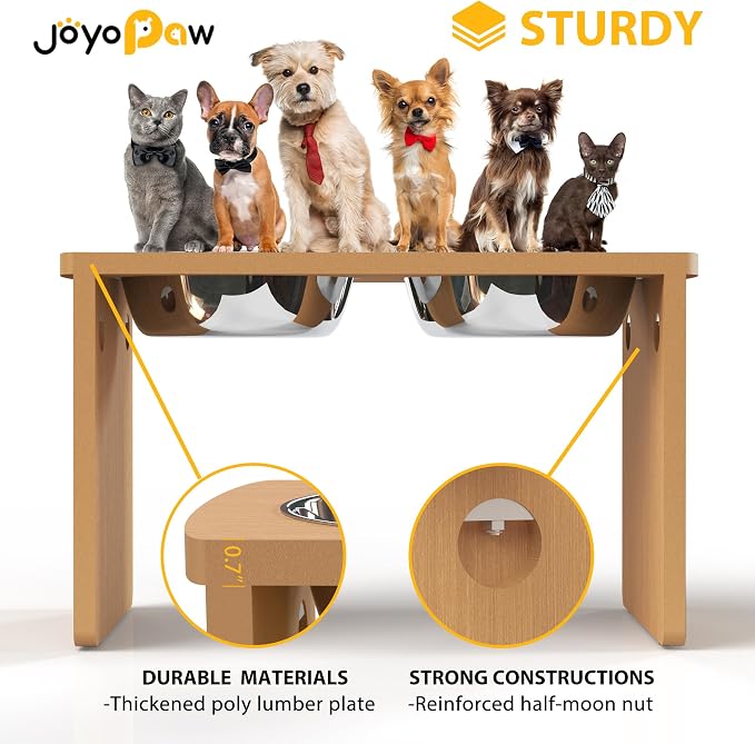 Elevated Dog Bowls, Waterproof Raised Dog Bowl for Medium & Large Dogs, HIPS Poly Lumber Stand with 2 Stainless Steel Bowls (HIPS Poly Lumber, Teak-Color) - Image 4