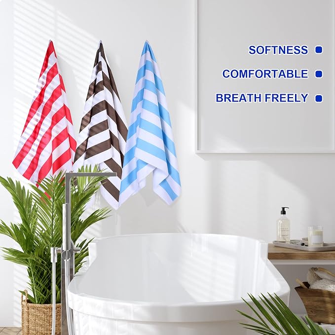 EBOOT 10 Pack Oversized Beach Towel Set Extra Large Pool Towels Microfiber Quick Dry Swim Blanket for Adult Women Men Face Hand Body Bath Travel Pool(Bright Color,28 x 59 Inch,Cabana Stripe) - Image 4