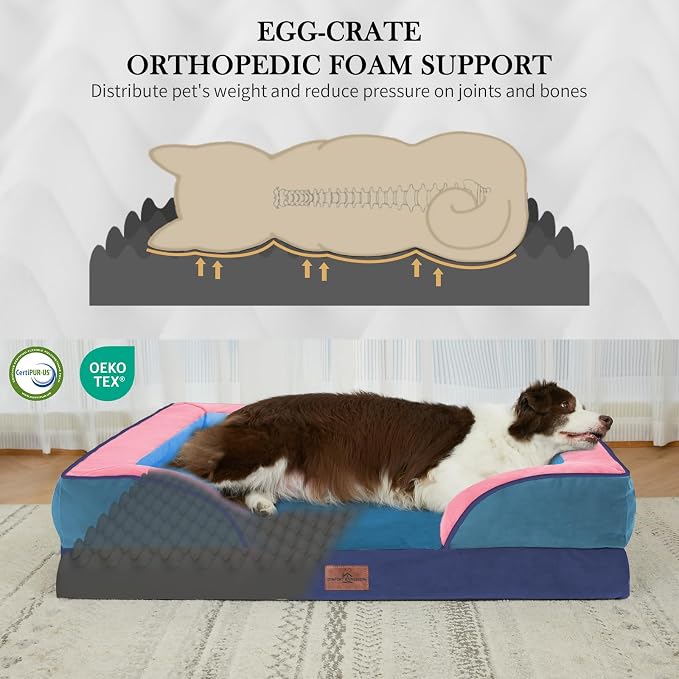 Comfort Expression Orthopedic Dog Bed for Extra Large Dogs with Bolster | Waterproof Dog Couch Bed with Washable Cover & Non-Slip Bottom, Supportive Egg Crate Foam XL Pet Bed, 42x30 Inch - Image 3