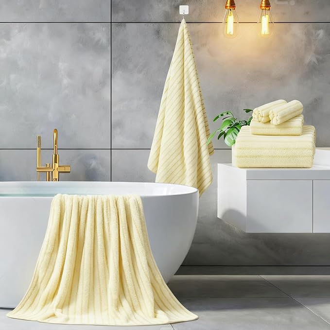 Mistyrose Bath Towels,4 Pack 35"x70" Large Bath Towels Microfiber Absorbent XL Bath Sheets Super Soft Towel for Bathroom Quick Dry Oversized Shower Towels for Family Hotel Spa Gym(Cream - Image 2