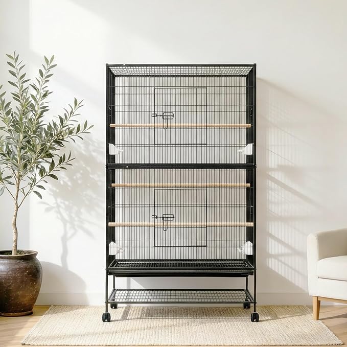 60" H Large Bird Cage, Rolling Bird Cage with Storage Stands, Feed Bowls, Wide Flight Parakeet Cage for Macaw, Parakeets, Conures, Cockatiel, Cockatoo - Image 6