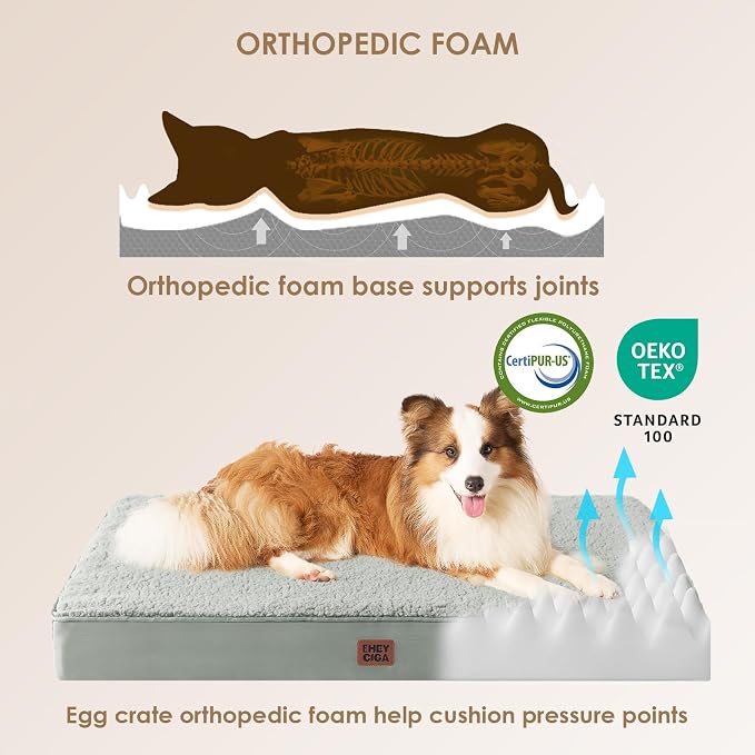 EHEYCIGA Orthopedic Dog Bed Extra Large with Removable Washable Cover, 50IN | Egg Crate Foam Support, Durable Oxford fabric, Non-Slip Bottom, Machine Washable, Soft Waterproof Plush Pet Bed Mat For Crate - Image 3